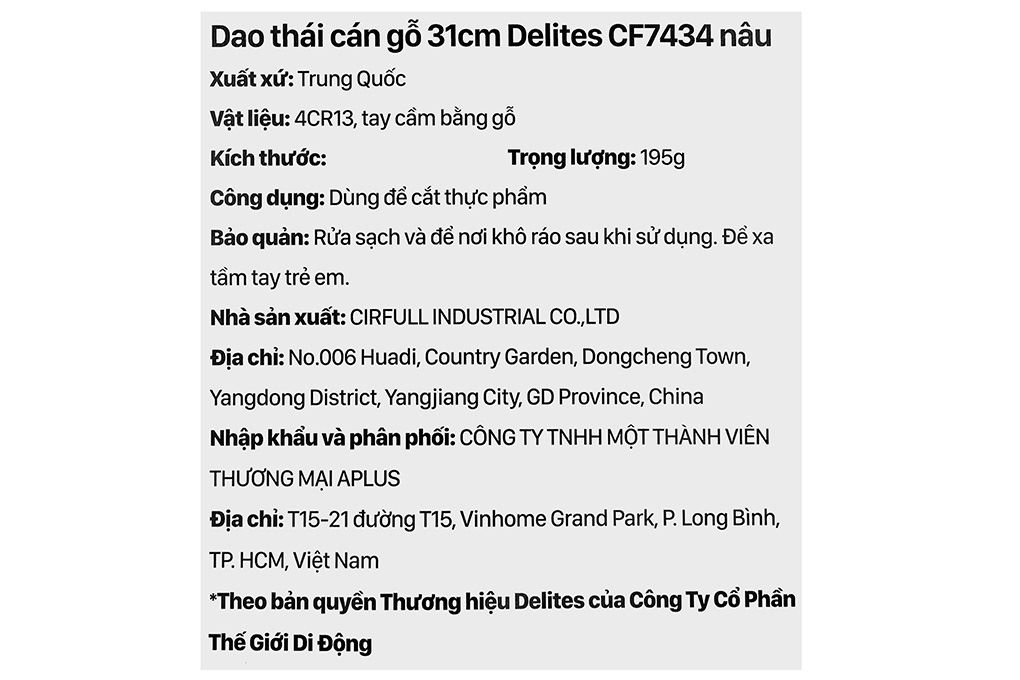Dao thái inox Delites CF7434 Màu Nâu