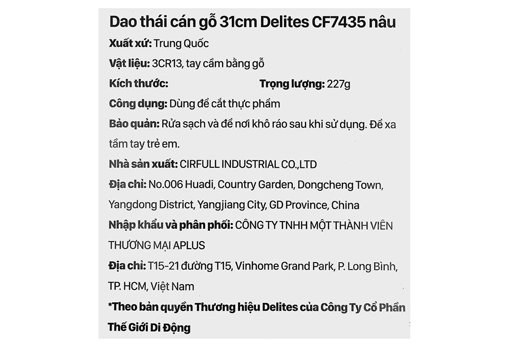Dao thái inox Delites CF7435 Màu Nâu