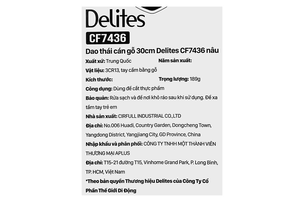 Dao thái inox Delites CF7436 Màu Nâu