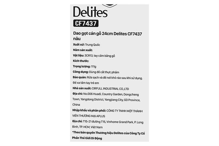 Dao gọt inox Delites CF7437 Màu Nâu