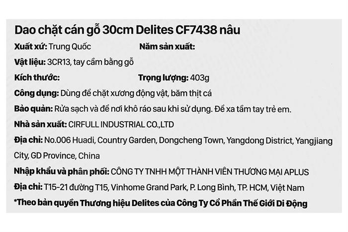 Dao chặt inox Delites CF7438 Màu Nâu