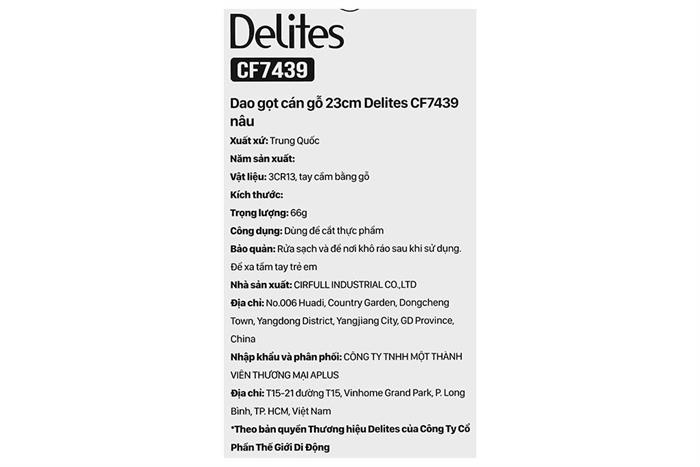 Dao gọt inox Delites CF7439 Màu Nâu