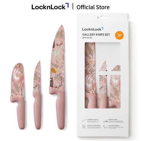 Bộ dao thép không gỉ Lock&Lock CKK308S3 Màu Hồng