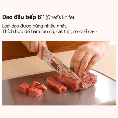 Bộ dao thép không gỉ Lock&Lock CKK308S3 Màu Hồng