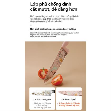 Bộ dao thép không gỉ Lock&Lock CKK308S3 Màu Hồng