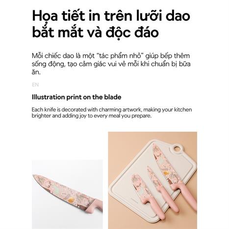 Bộ dao thép không gỉ Lock&Lock CKK308S3 Màu Hồng