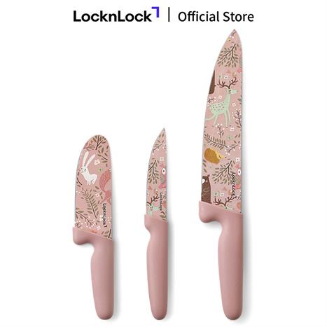 Bộ dao thép không gỉ Lock&Lock CKK308S3 Màu Hồng