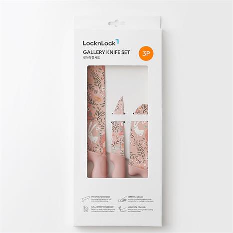 Bộ dao thép không gỉ Lock&Lock CKK308S3 Màu Hồng