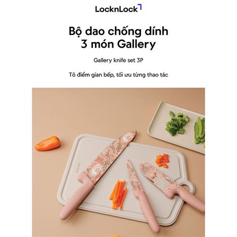 Bộ dao thép không gỉ Lock&Lock CKK308S3 Màu Hồng