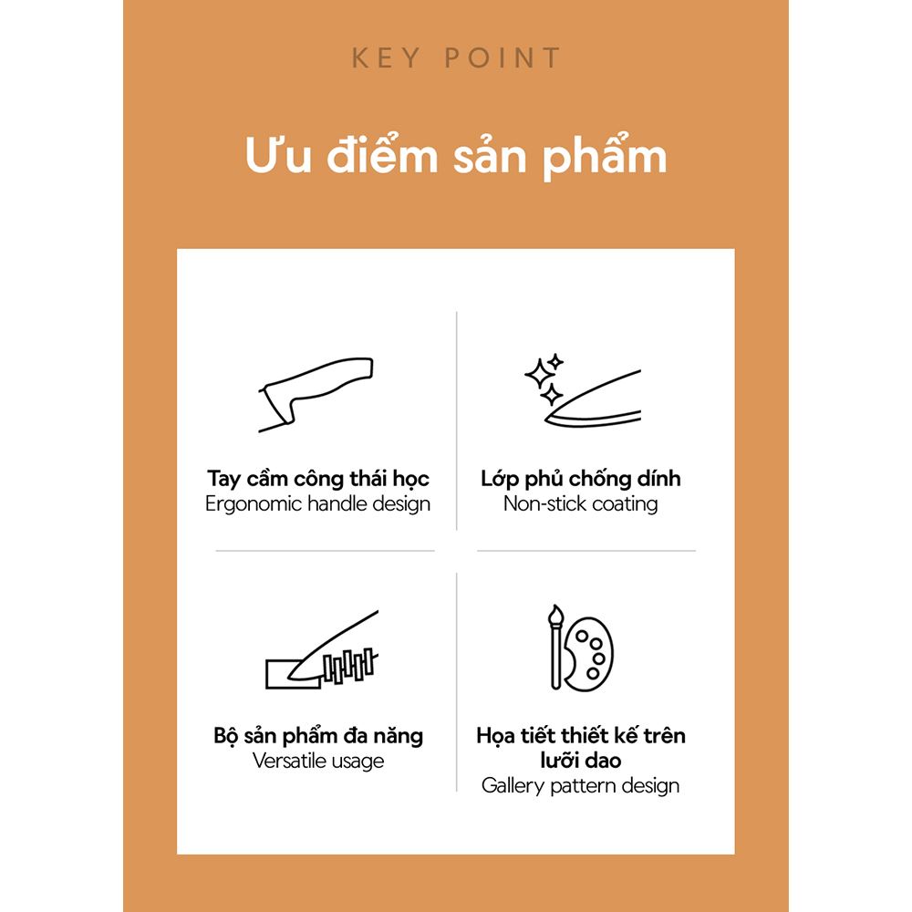 Bộ dao thép không gỉ Lock&Lock CKK308S3 Màu Hồng