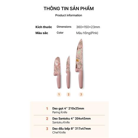 Bộ dao thép không gỉ Lock&Lock CKK308S3 Màu Hồng
