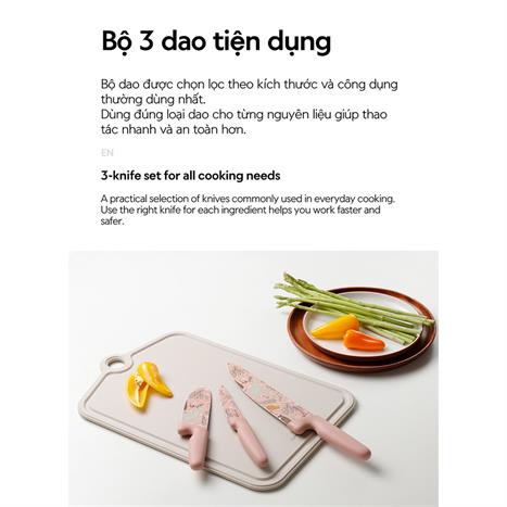 Bộ dao thép không gỉ Lock&Lock CKK308S3 Màu Hồng