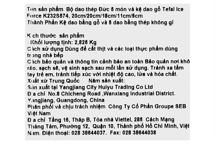 Bộ dao inox Tefal Ice Force K232S574 Màu Đen