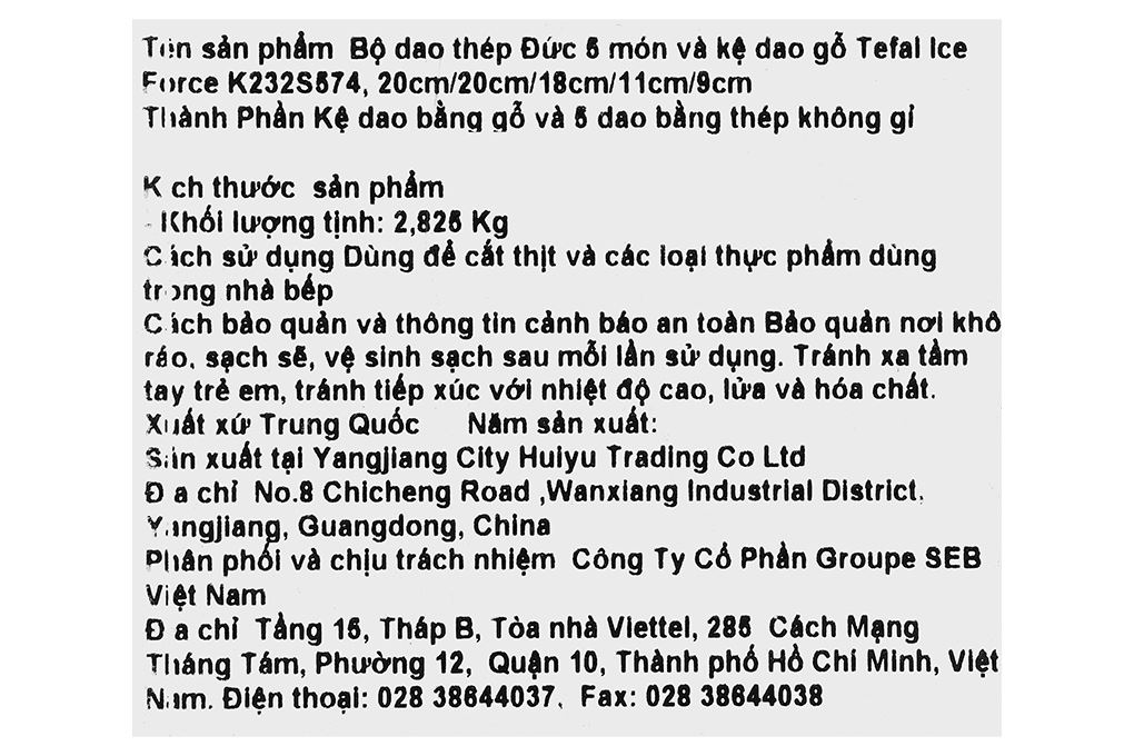 Bộ dao inox Tefal Ice Force K232S574 Màu Đen