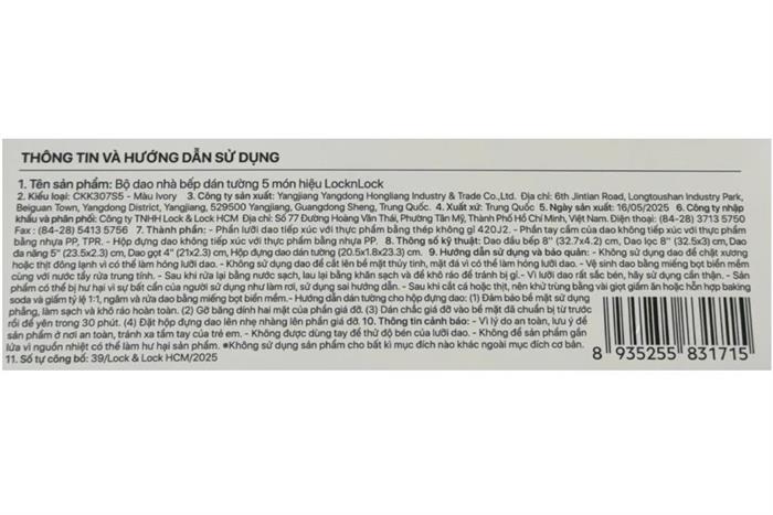 Bộ dao Inox cán nhựa LocknLock CKK307S5 Màu Trắng