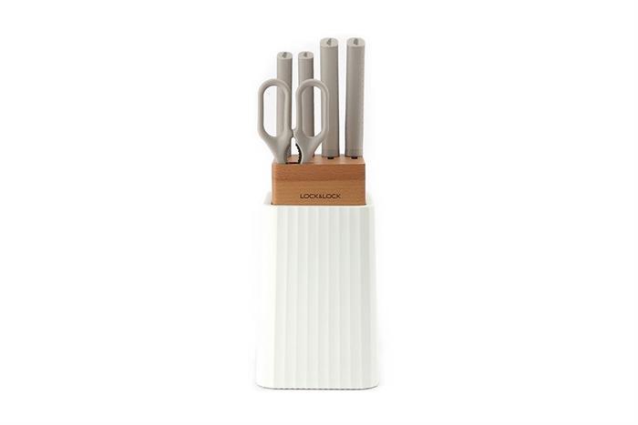 Bộ dao kéo Inox cán nhựa LocknLock CKK802 Màu Trắng