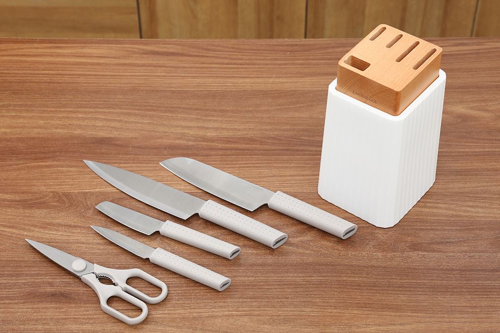 Bộ dao kéo Inox cán nhựa LocknLock CKK802 Màu Trắng