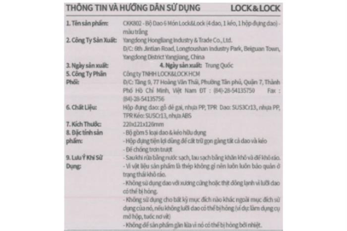 Bộ dao kéo Inox cán nhựa LocknLock CKK802 Màu Trắng