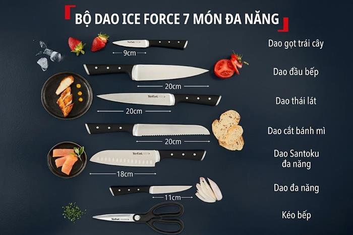 Bộ dao kéo thép kèm kệ gỗ Tefal Ice Force K232S714 Màu Đen
