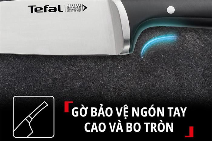 Bộ dao kéo thép kèm kệ gỗ Tefal Ice Force K232S714 Màu Đen