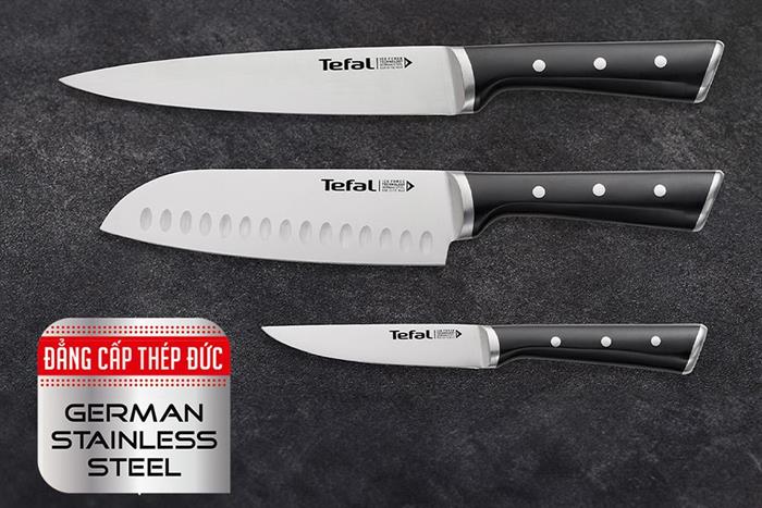 Bộ dao kéo thép kèm kệ gỗ Tefal Ice Force K232S714 Màu Đen