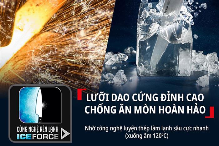Bộ dao kéo thép kèm kệ gỗ Tefal Ice Force K232S714 Màu Đen