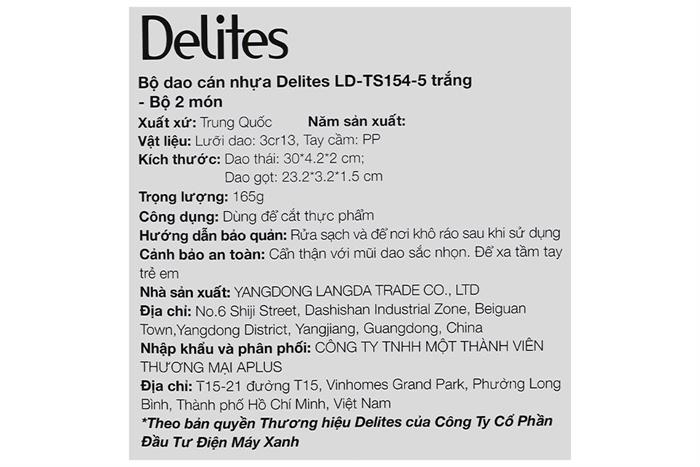 Bộ dao cán nhựa Delites LD-TS154-5 Màu Trắng