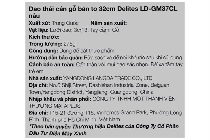 Dao thái cán gỗ Delites LD-GM37CL Màu Nâu