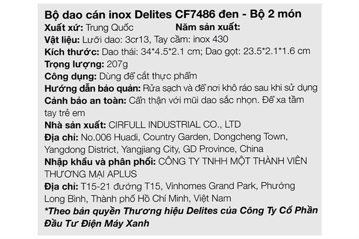 Bộ dao cán inox Delites CF7486 Màu Đen