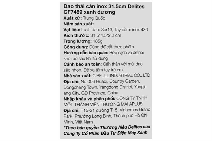 Dao thái cán inox Delites CF7489 Màu Xanh Dương