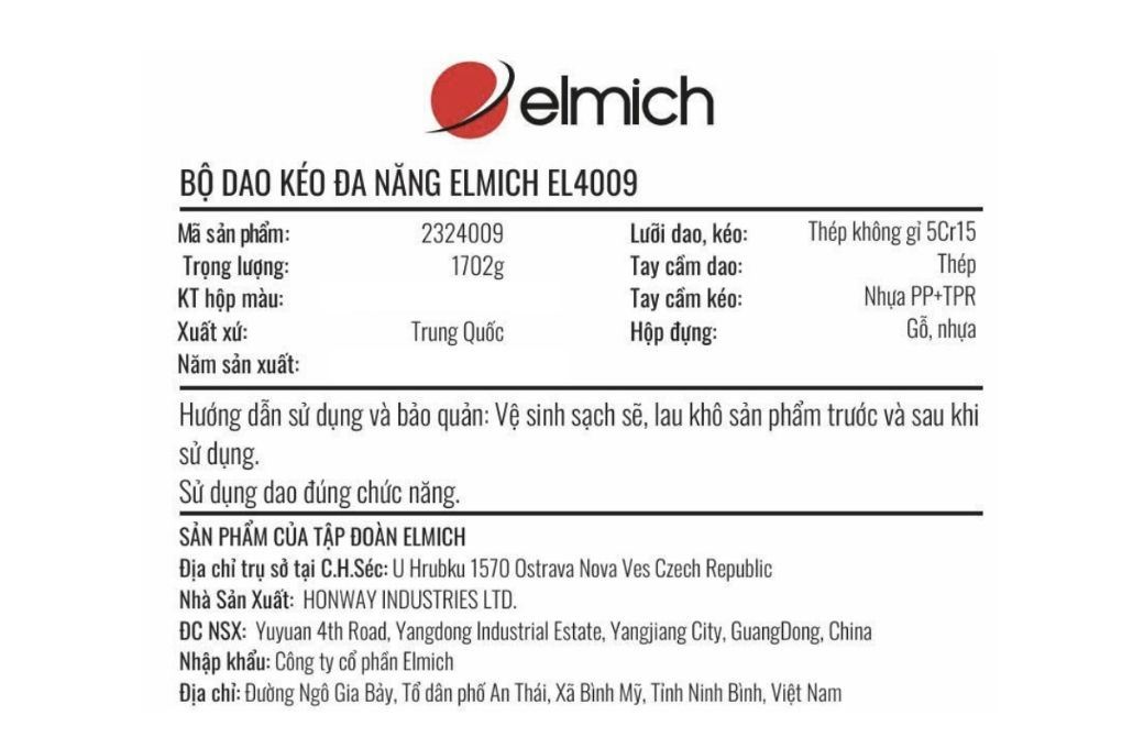 Bộ dao kéo Inox Elmich EL4009 Màu Trắng