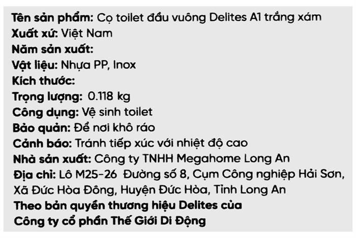 Cọ toilet đầu vuông Delites A1 Màu Xám