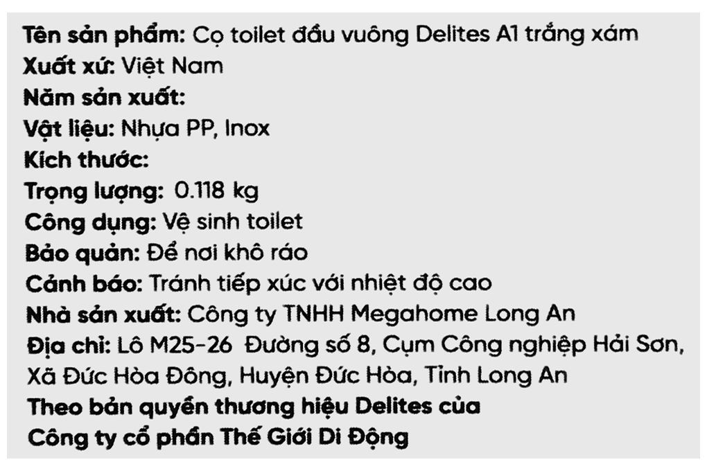 Cọ toilet đầu vuông Delites A1 Màu Xám