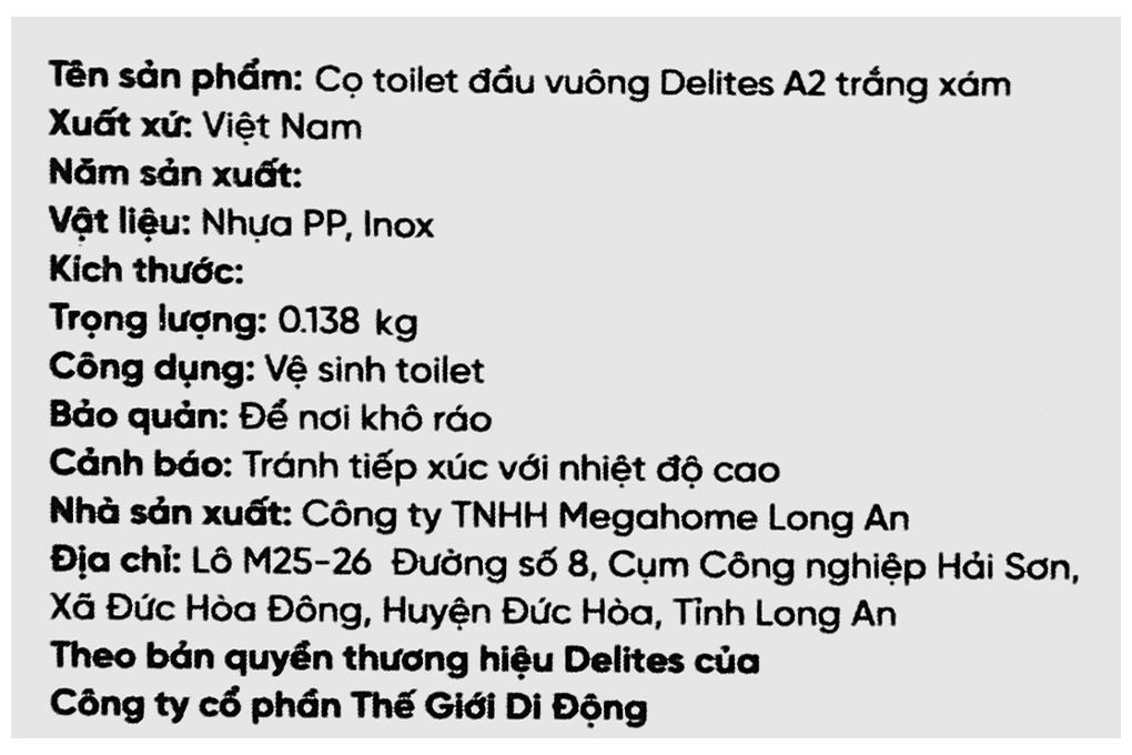 Cọ toilet đầu vuông Delites A2 Màu Xám