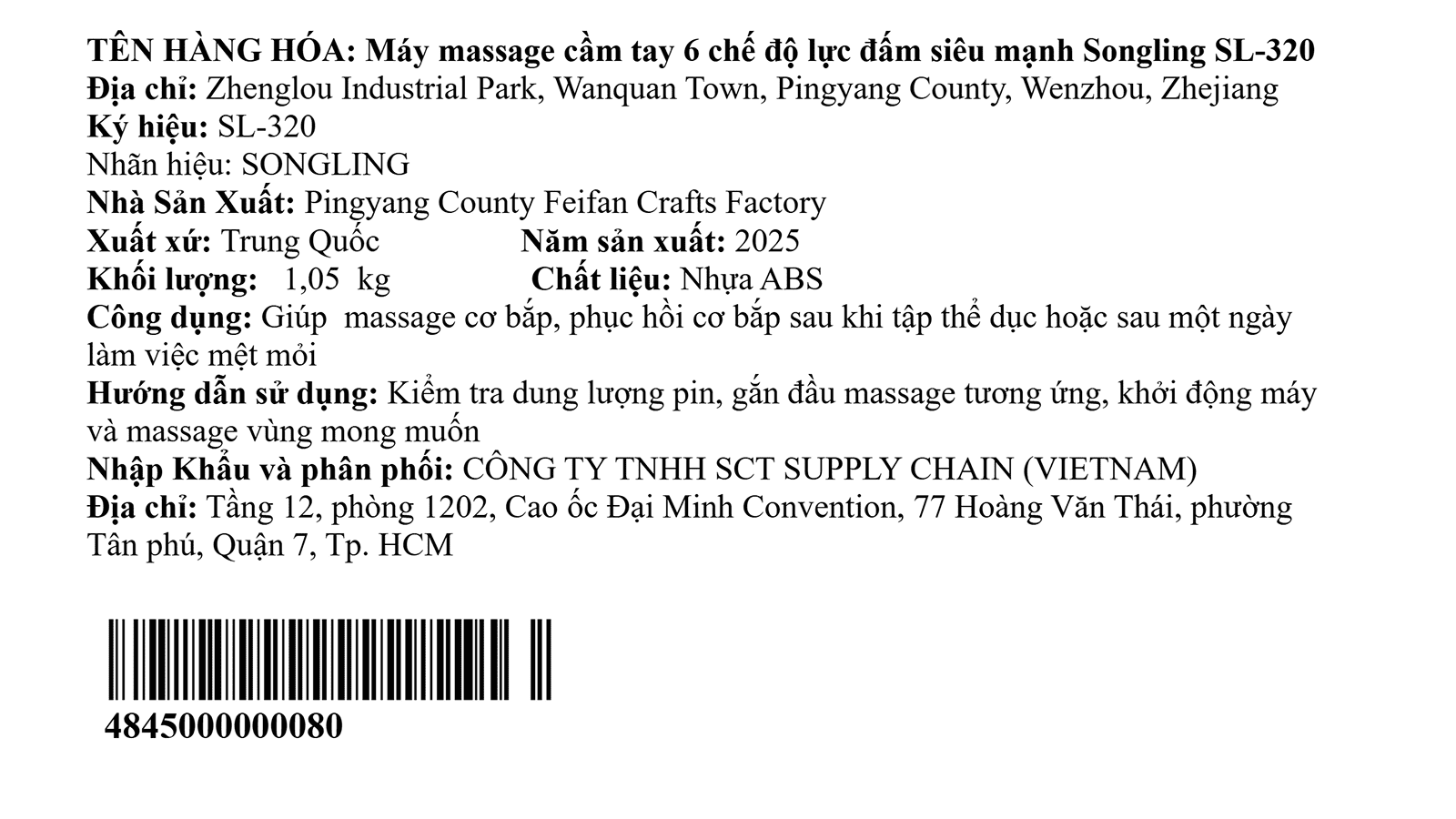 Máy massage cầm tay Songling SL-320 Màu Đen