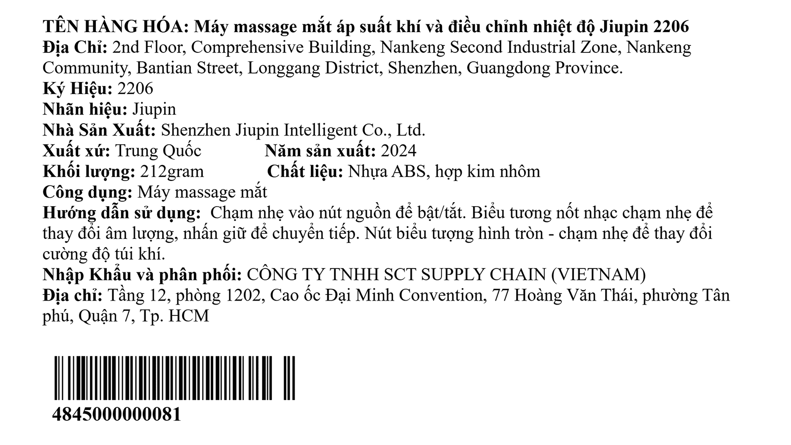 Máy massage mắt Jiupin 2206 Màu Trắng