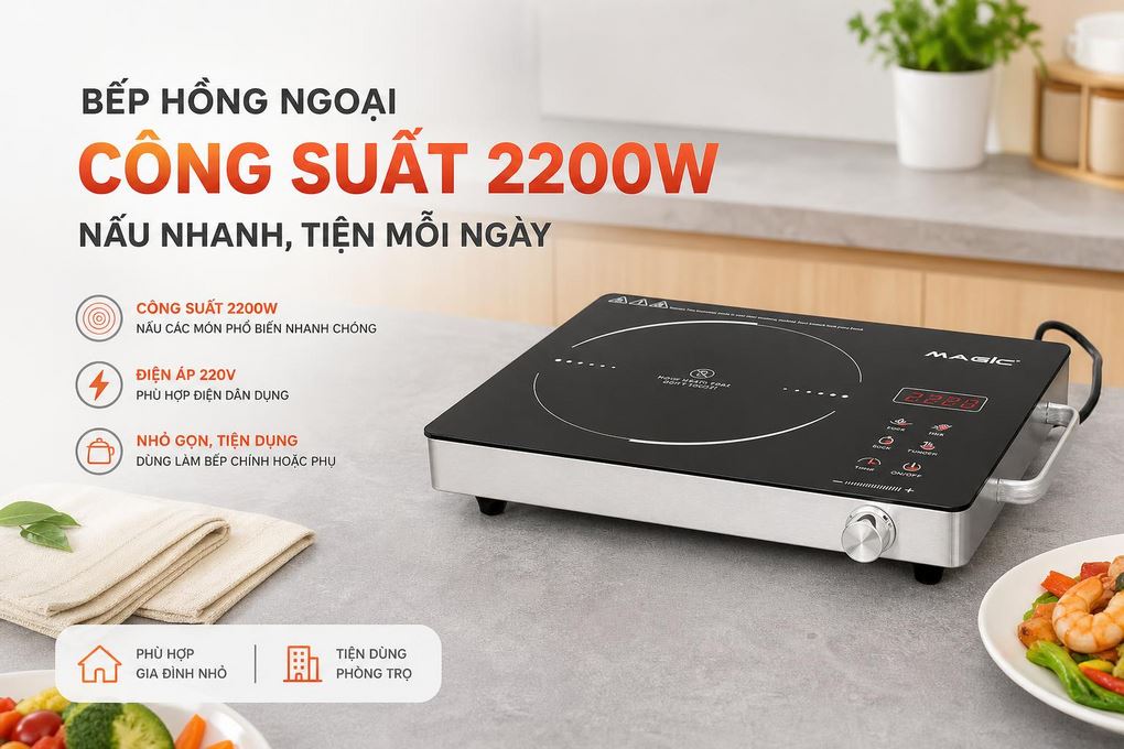 Bếp hồng ngoại đơn Magic A-55 2200W Màu Đen