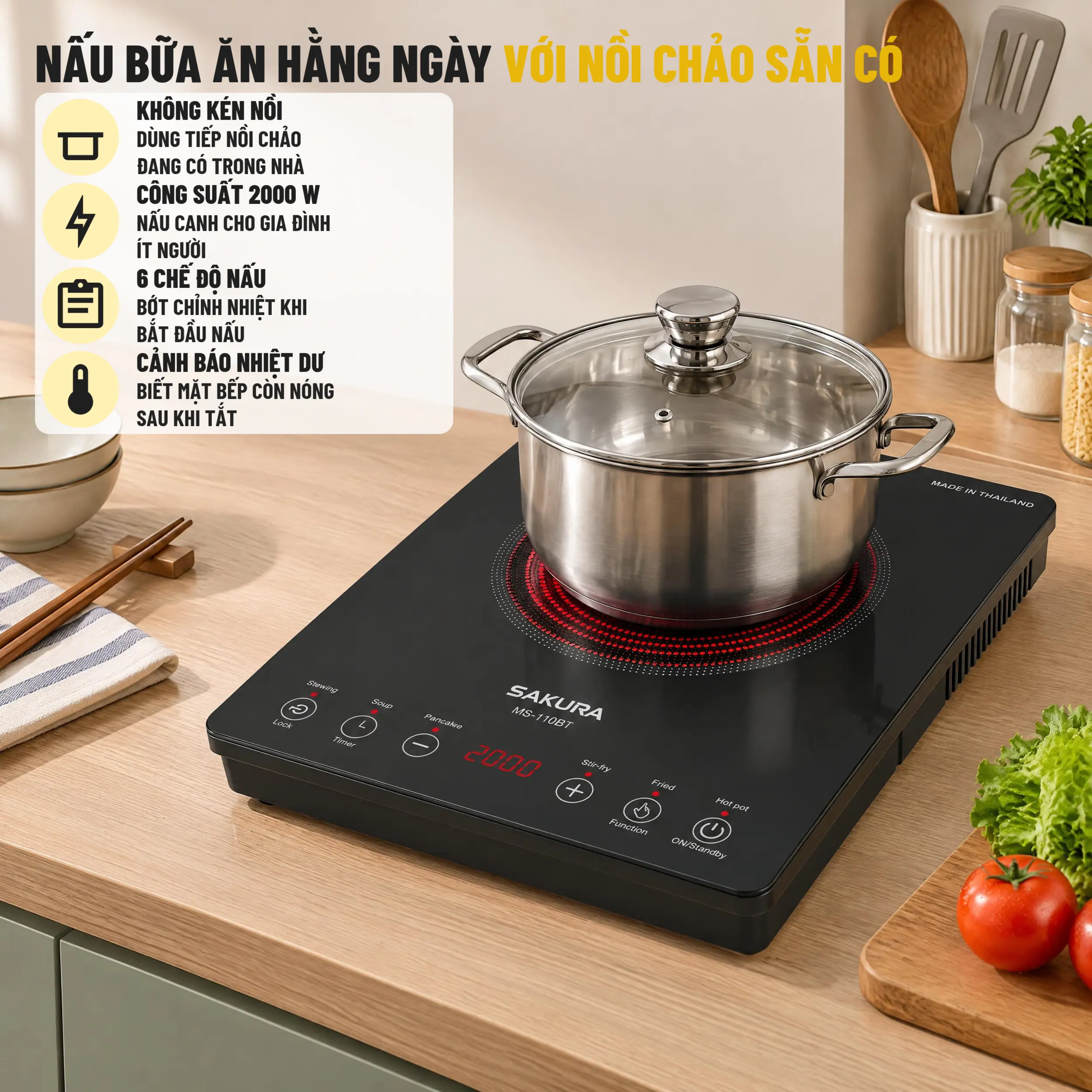 Bếp hồng ngoại đơn Sakura MS-110BT 2000W Màu Đen