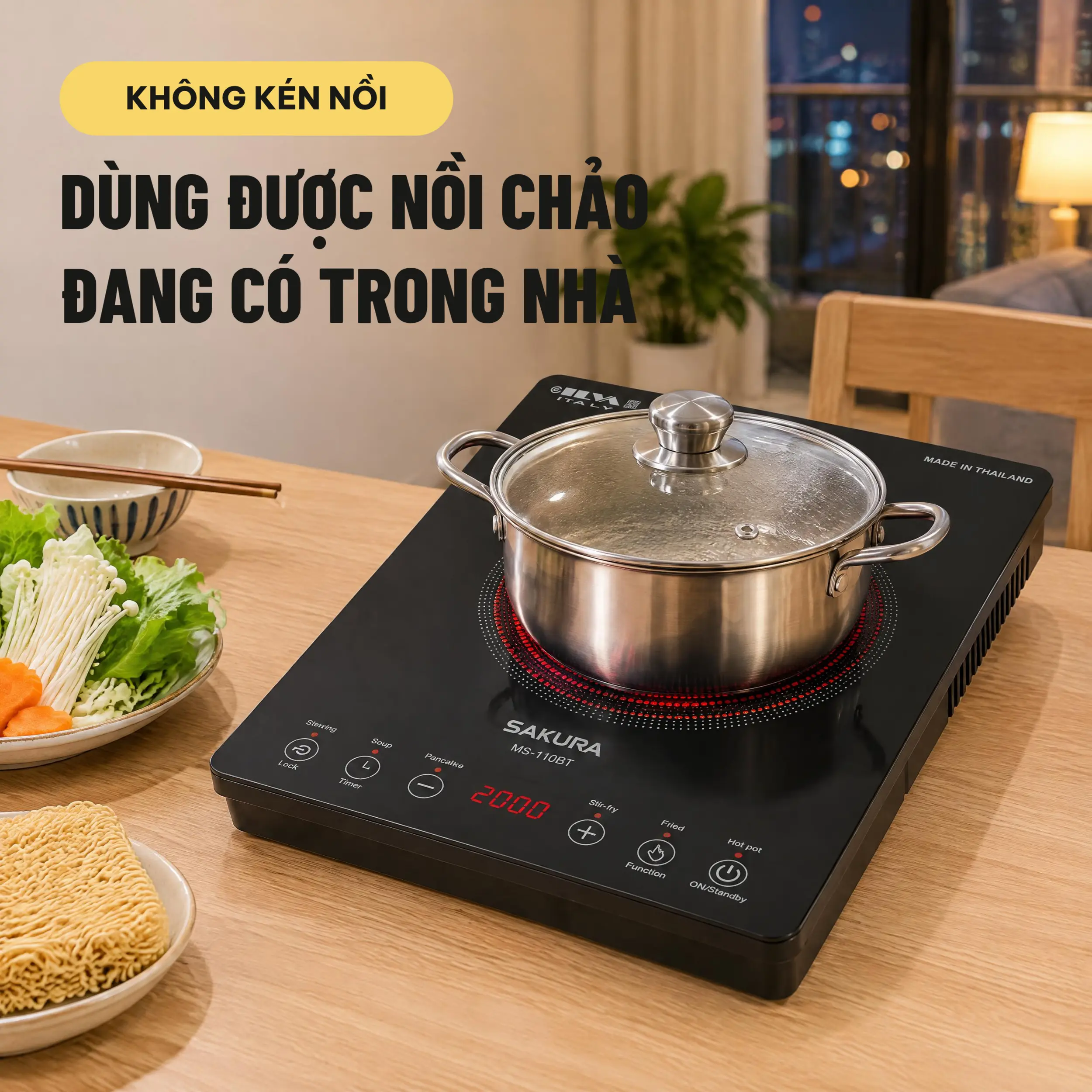 Bếp hồng ngoại đơn Sakura MS-110BT 2000W Màu Đen