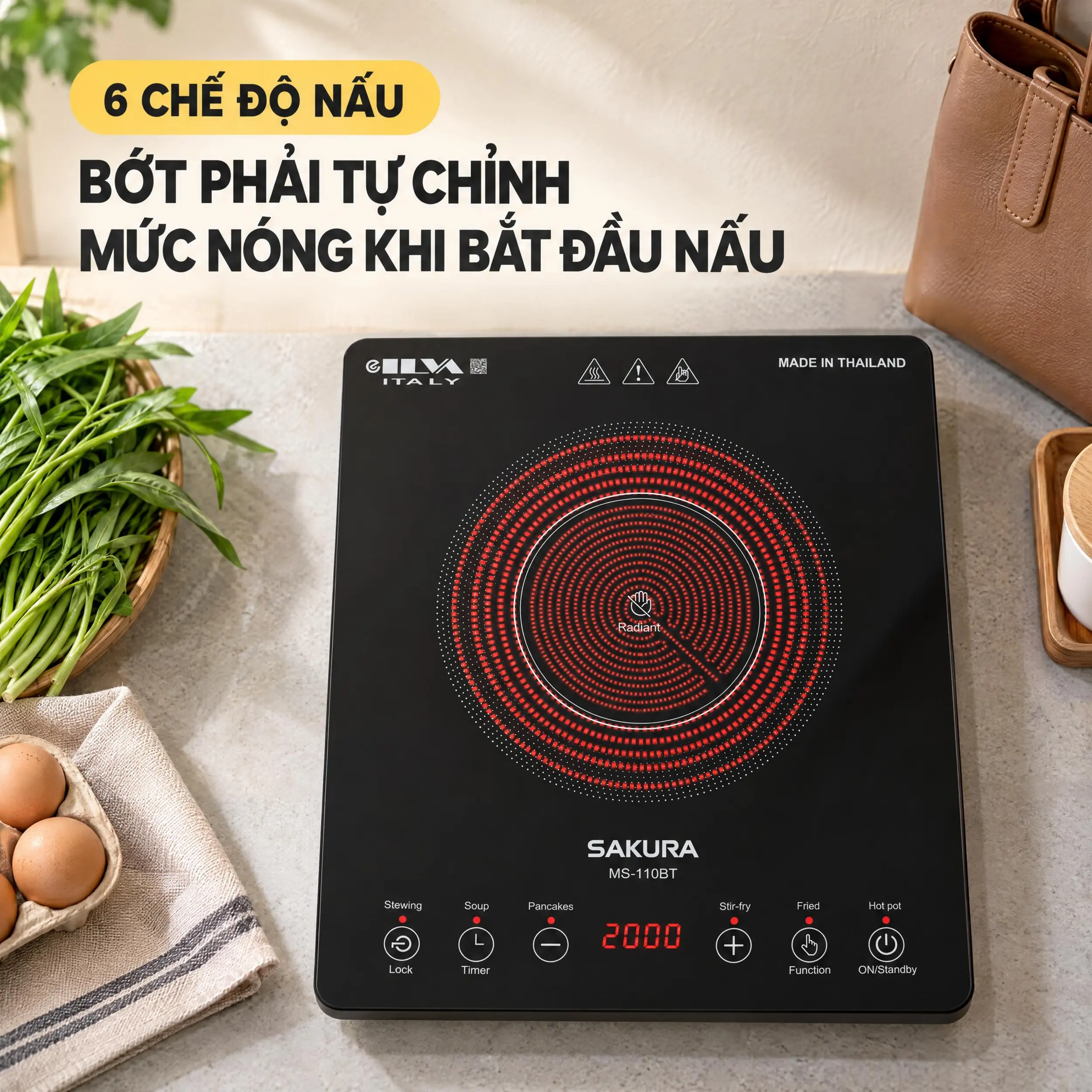Bếp hồng ngoại đơn Sakura MS-110BT 2000W Màu Đen