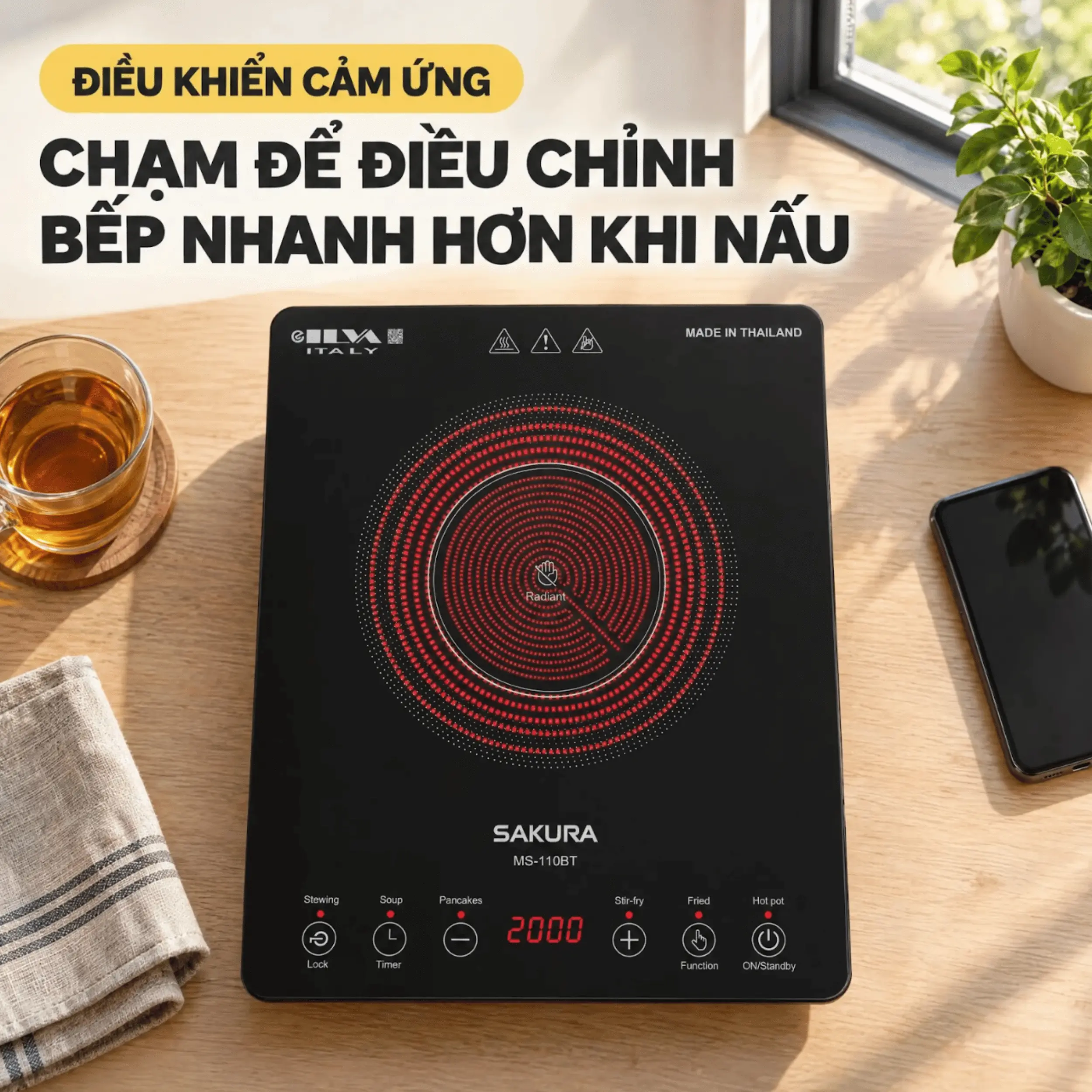 Bếp hồng ngoại đơn Sakura MS-110BT 2000W Màu Đen