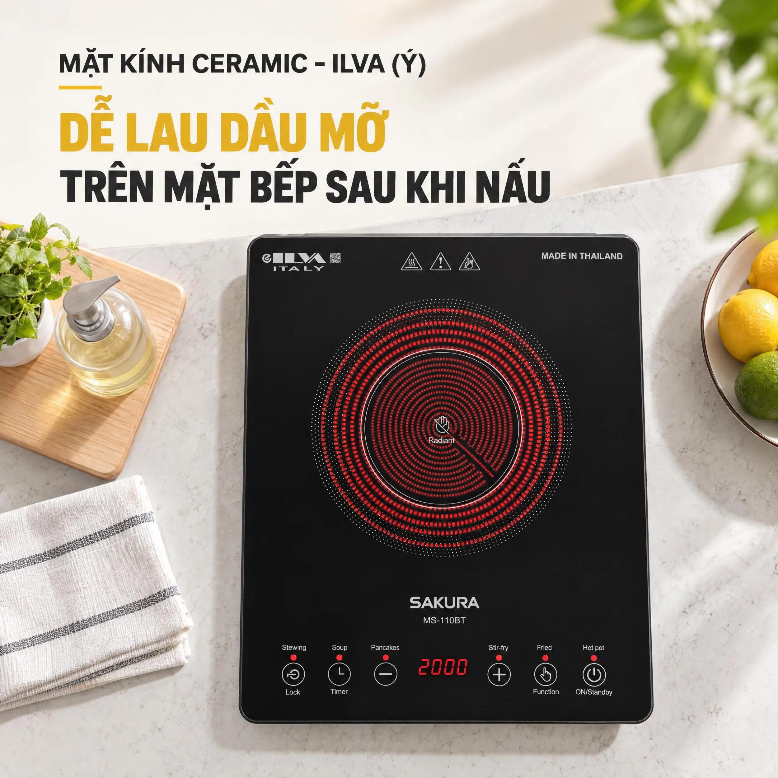 Bếp hồng ngoại đơn Sakura MS-110BT 2000W Màu Đen