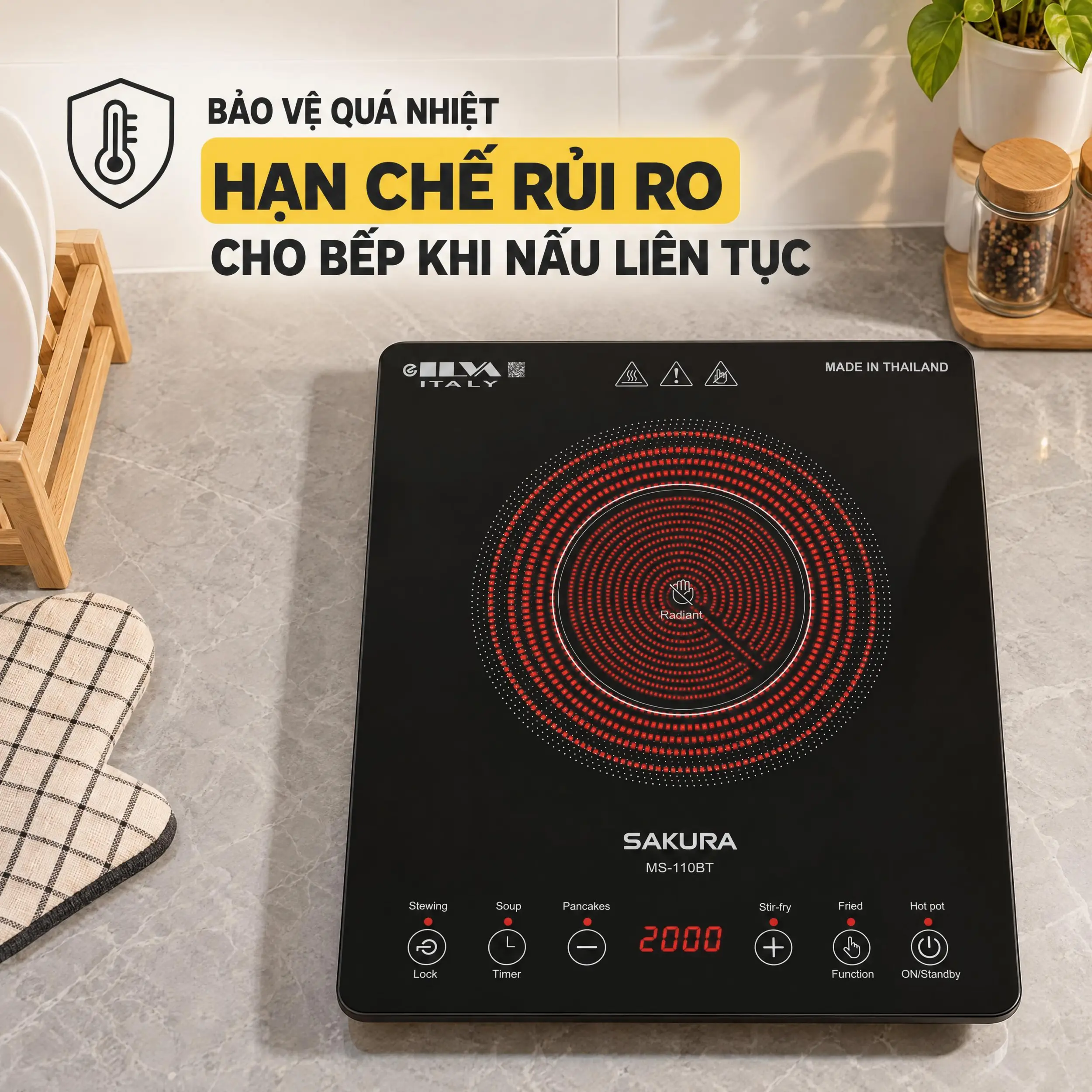 Bếp hồng ngoại đơn Sakura MS-110BT 2000W Màu Đen