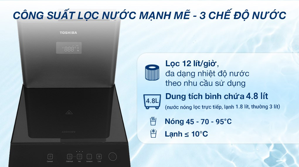 Máy lọc nước RO nóng nguội lạnh Toshiba TWP-W2399SVN(M) 10 lõi - Công suất lọc