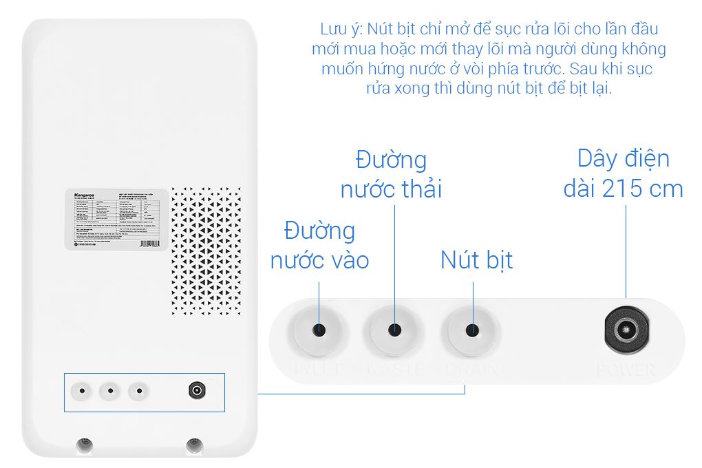 Máy lọc nước RO Hydrogen Kangaroo KG400HD 5 lõi Màu Trắng