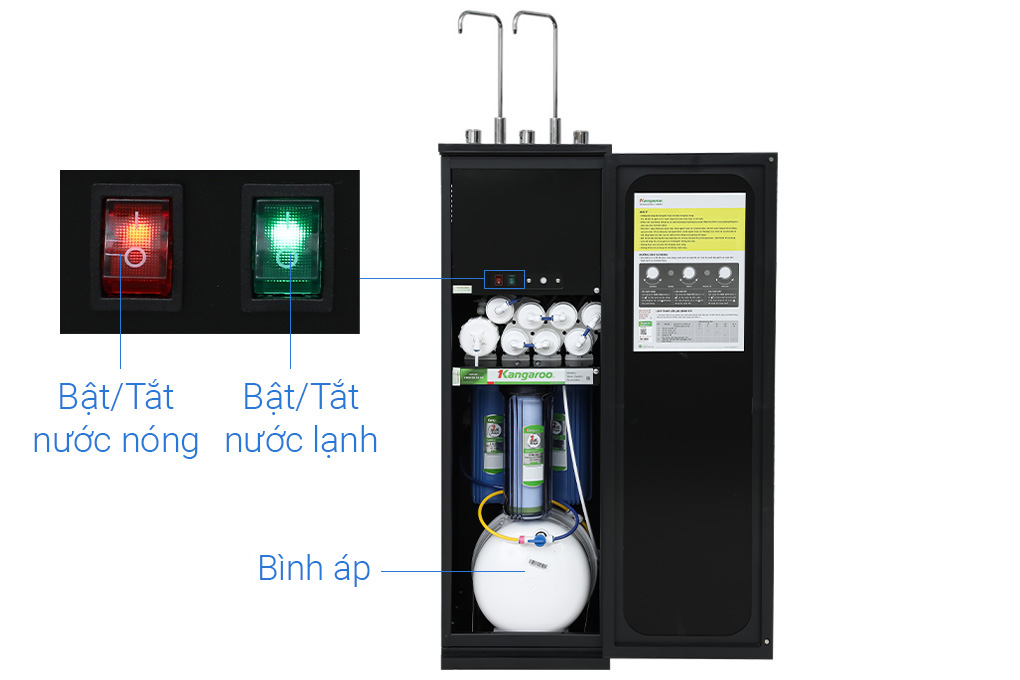 Máy lọc nước RO nóng nguội lạnh Hydrogen Kangaroo KG11A3 11 lõi Màu Đen