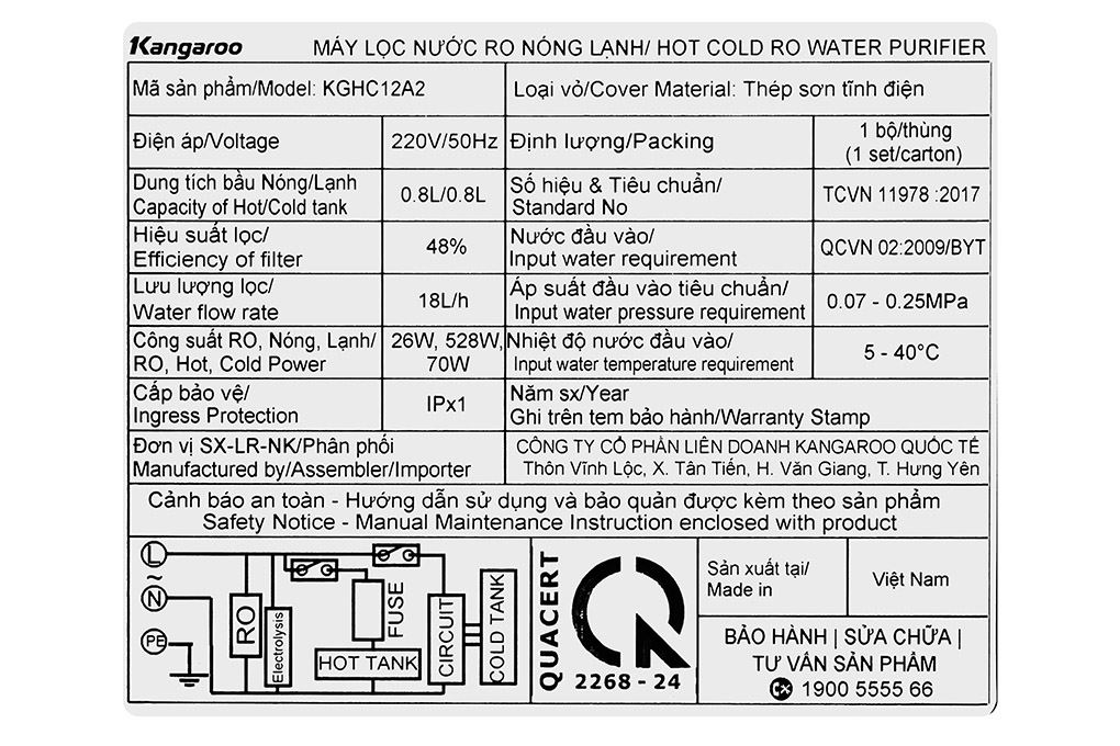Máy lọc nước RO nóng nguội lạnh Hydrogen ion kiềm Kangaroo Sumire KGHC12A2 12 lõi - 7