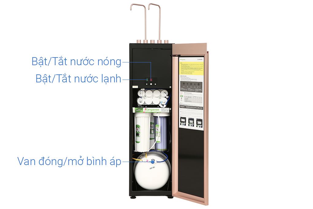 Máy lọc nước RO nóng nguội lạnh Hydrogen ion kiềm Kangaroo Sumire KGHC12A3 12 lõi Màu Đen