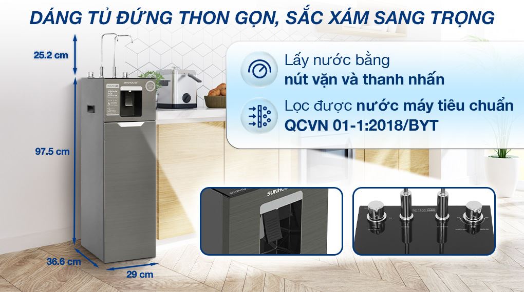 Máy lọc nước RO nóng nguội lạnh Hydrogen Sunhouse UltraX SHA76658SH 11 lõi - Thiết kế Máy lọc nước RO nóng nguội lạnh Hydrogen Sunhouse UltraX SHA76658SH 11 lõi - Thiết kế
