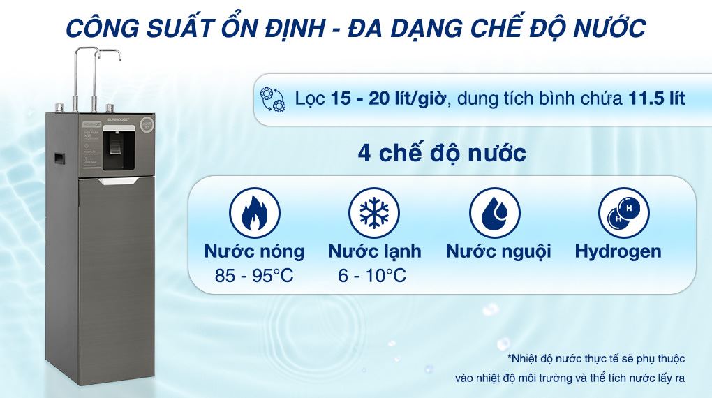Máy lọc nước RO nóng nguội lạnh Hydrogen Sunhouse UltraX SHA76668SH 11 lõi - Công suất